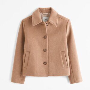 Abercrombie & Fitch Wool-Blend Short Coat in Brown / Camel